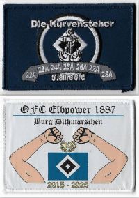 Die Kurvensteher 5 Jahre & Elbpower 1887 10 Jahre / unter Fan-Club Aufnäher